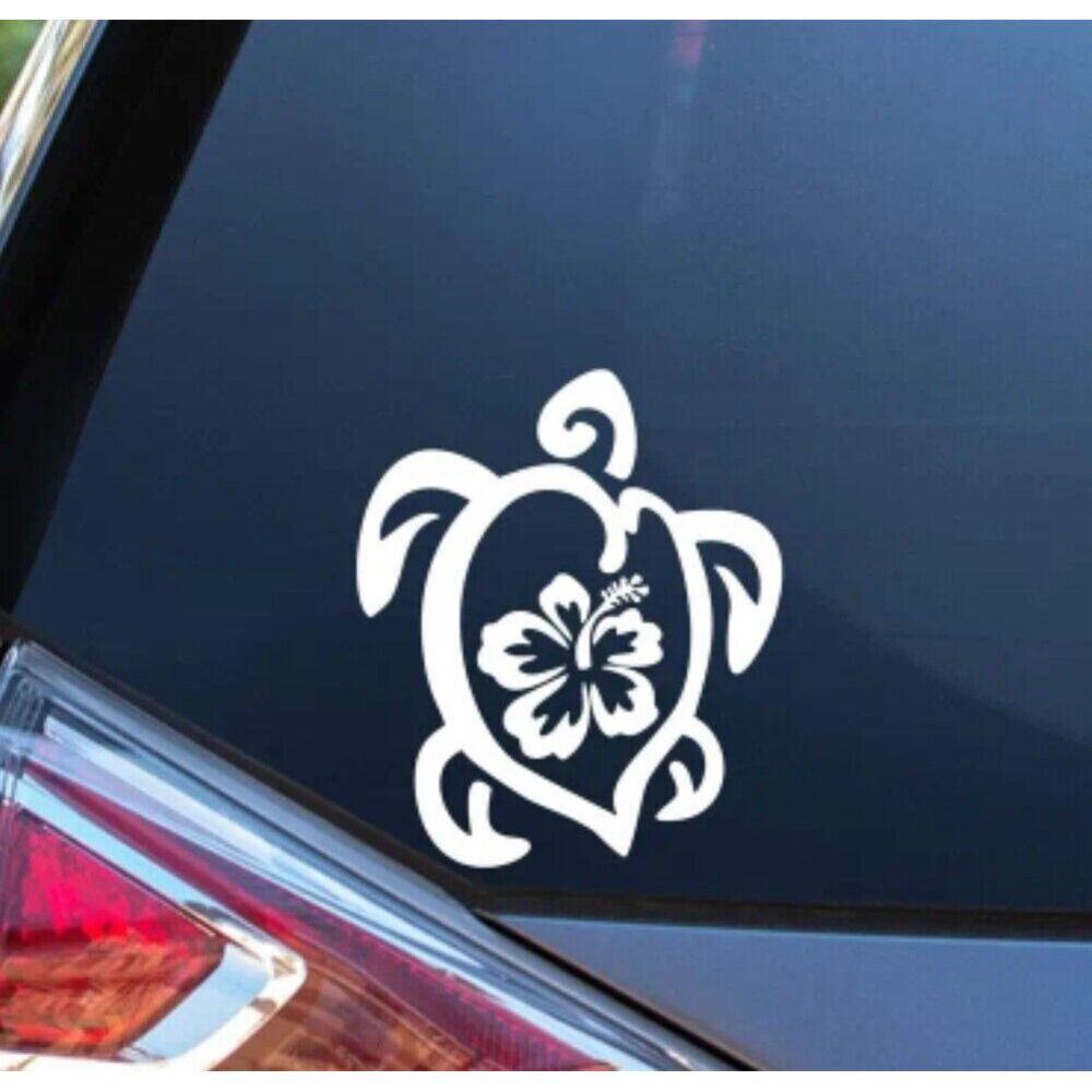 Vinyl Decal Sea Turtle & Hibiscus‎ To Personalize Anything  6" X 5"